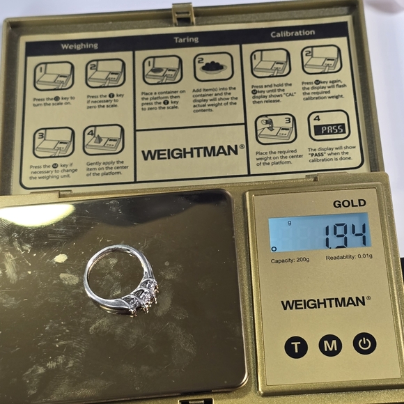 DIAMOND 3 stones ,Sterling Silver Ring - Picture 6 of 12